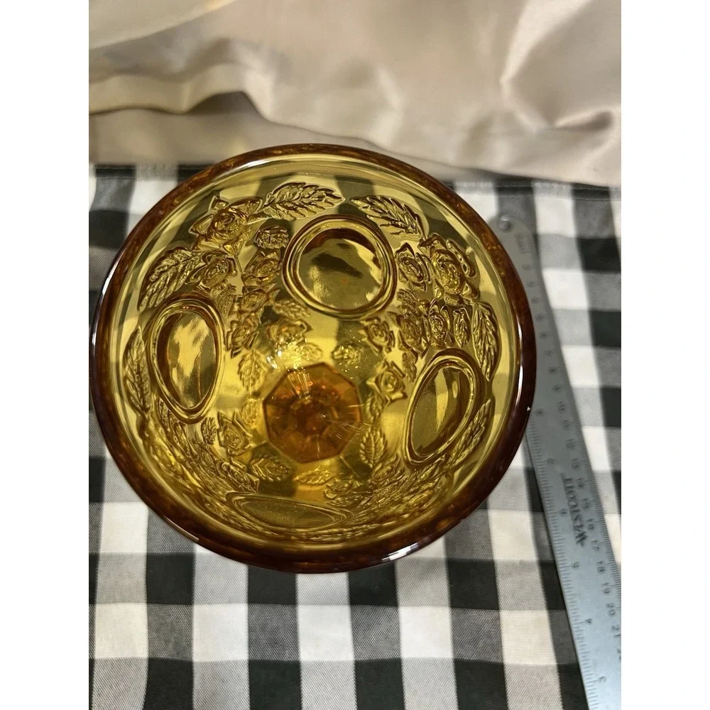 GORGEOUS VTG ROSE OVAL AMBER DEPRESSION GLASS GOBLET‎  6.5